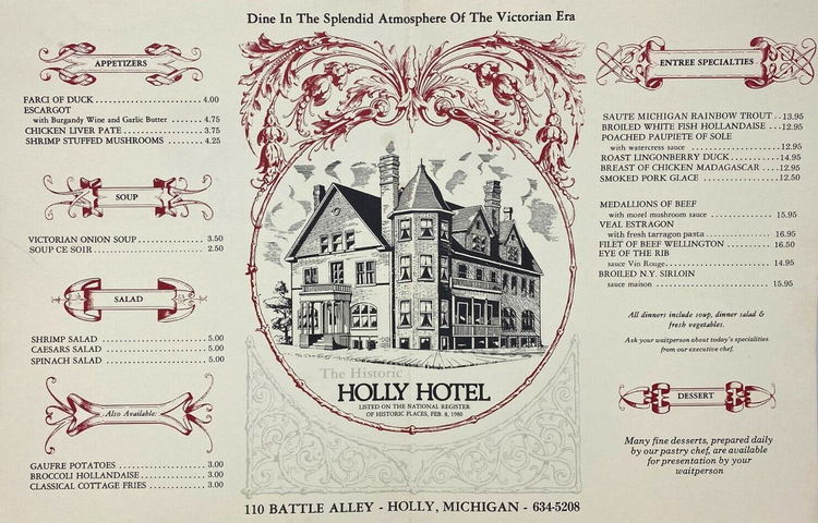 Holly Hotel - 1980 Menu (newer photo)